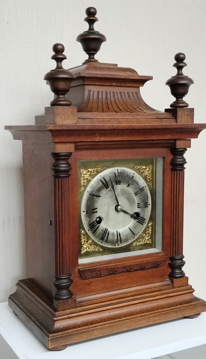 Junghans Mahogany Mantle Clock with 3 finials